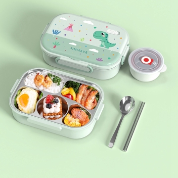 SS316 1.6L 5 Compartment Insulated Stainless Steel Leakproof Food Container with Tableware for Kids