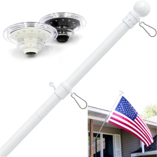 Outdoor Aluminum Alloy Banner Flagpoles with Solar Flagpole Lights and Wall Mount Installation Brackets