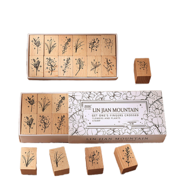 Personalized Wooden Stamp Set - Vintage Flowers DIY Handbook & Art Supplies