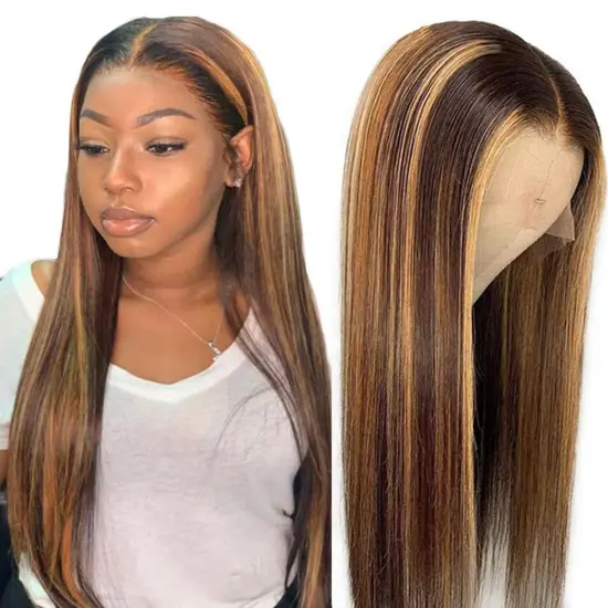 Highlight Wig Vendor Wholesale 1b Honey Blonde Ombre Hair Wig With Dark Roots Mink Peruvian Virgin Human Hair HD Lace Front Wig