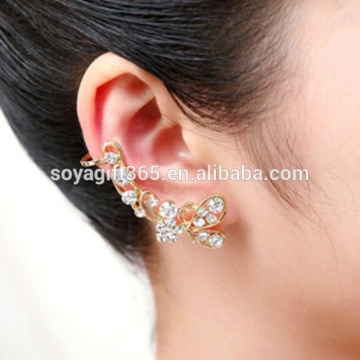 Women Crystal Rhinestone Butterfly Flower Ear Cuff Ear Clip Stud Earring