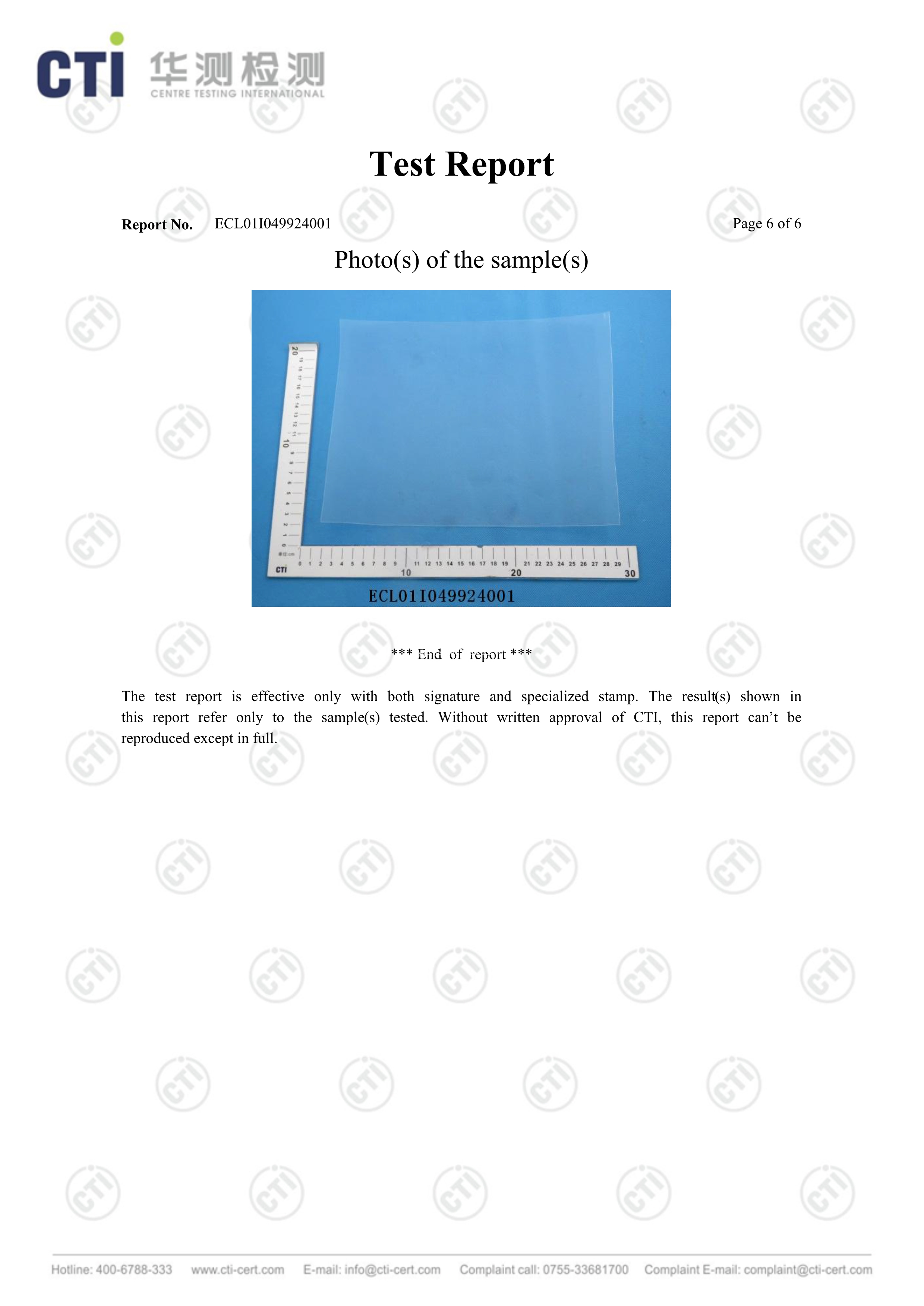 Mono Layer Insulatian Transparent Polycarbonate Sheet ROHS&HALOGEN TEST REPORT 6