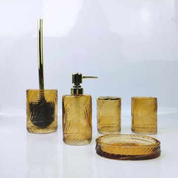 Vintage bärnstensglas badrumsinredning set med guld