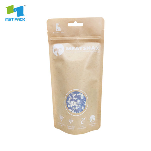 Embalagem de kraft stand up zip pouches com janela no atacado