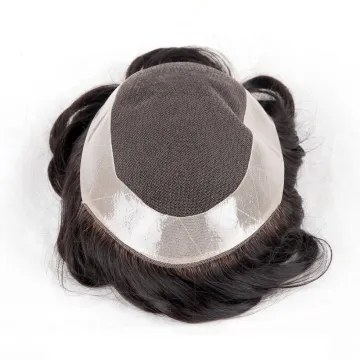 100% Human Hair Toupee For Men With Poly Around,  lace base hair replacement system
