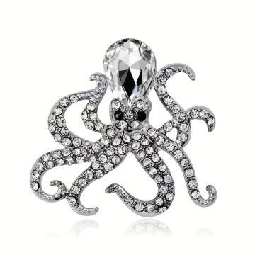 Cute Blue Rhinestone Octopus Brooch Pin - Sea Animal Crystal Jewelry Accessory Gift