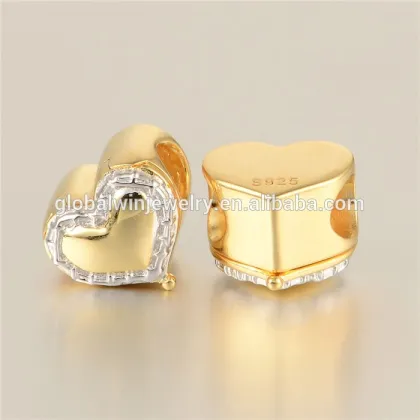 18K Gold Plated Love Heart Box Charms Brand 925 Sterling Silver & Gold Jewelry Fits Diy Bracelet For Women Jewelry