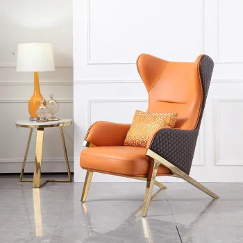 Hot Sale Luxury Nordic Leather Lounge Chair with Gold Metal Legs for Living Room Furniture