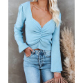 Women's Chic Deep V Neck Ruched Tops