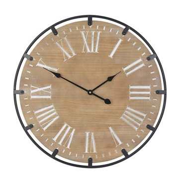 Oversized Rustic Metal Wall Clock with Solid Wood and Large Roman Numerals