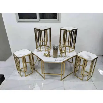 Modern Gold Mirrored Furniture: Solid Wood Dining Table and Marble Coffee Table Design