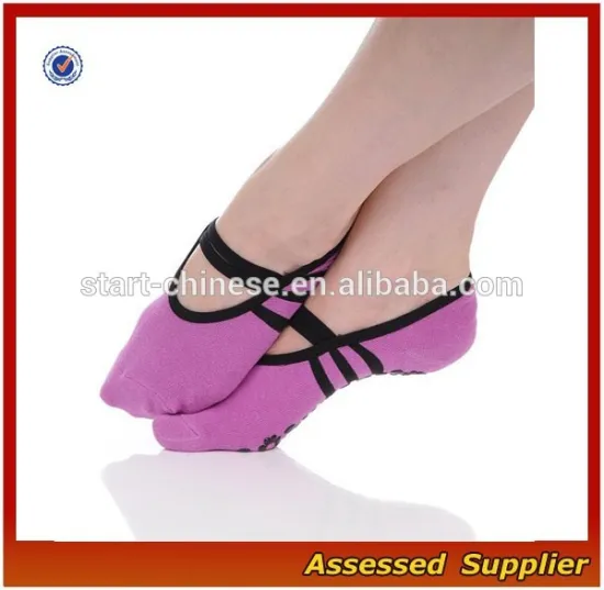 Women Purple Ballet Socks with Grip/OEM Non slip Crossover Yoga Pilates Socks---AMY157021