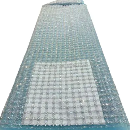 Handmade Sequin Embroidered Bridal Bead Net African Lace Fabric