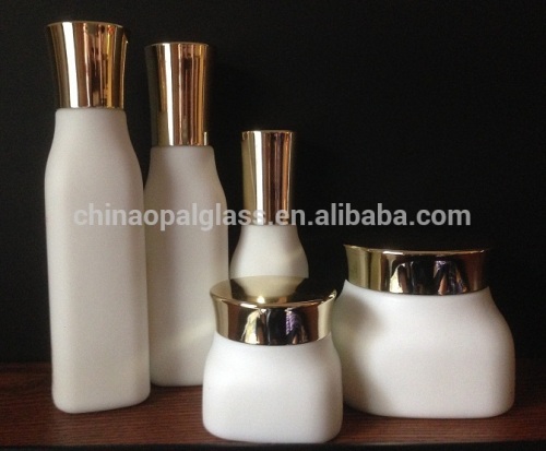 Hot sale frosted white square glass bottles and glass jars