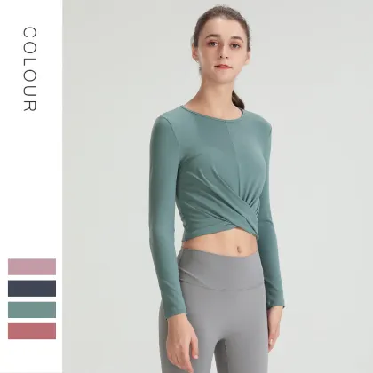 Fashion sports slim long-sleeved T-shirt solid color women sport top