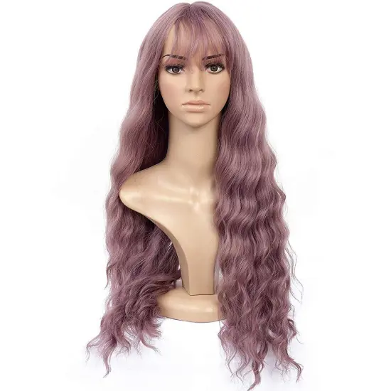 Hot Selling 26 inch Long Curly Wigs With Bangs  Heat Resistant Loose Wave Curly Wig for Daily Costume Party for Black Women