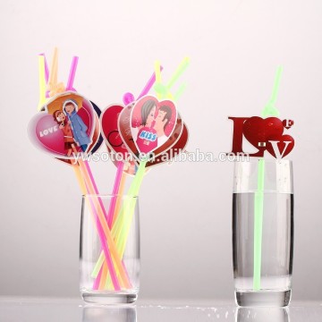 Valentine's Day Festival Disposable Drinking Paper Straws Set With Attachable Tag Card Love