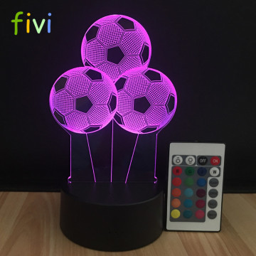 3D LED Remote Control Football Lamp - 7 Color Changing Soccer Night Light