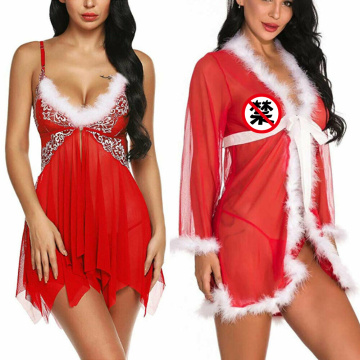 Hot Selling Christmas Women Sexy Lingerie Underwear Xmas Red Babydoll Dress Sleepwear Chemises Costume Babydolls Femme New 2020