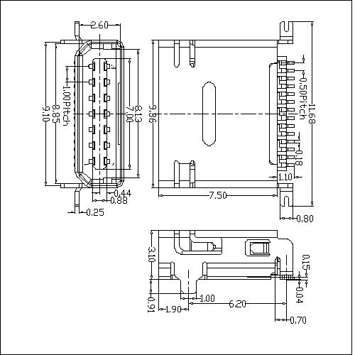 NUFM10 10 Mini USB 14P Receptacle SMT 