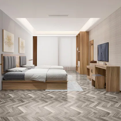 Modern Full Size American Style Solid Wood Hotel Bed - Simple Design for Home and Hotel Furniture