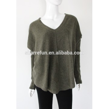 wholesale knitted v neck women cashmere sweaters with rib sleeve