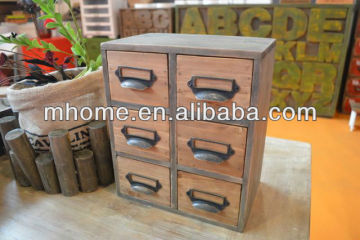 Natural beautiful wooden small storage cabinet on table top with 6 drawers