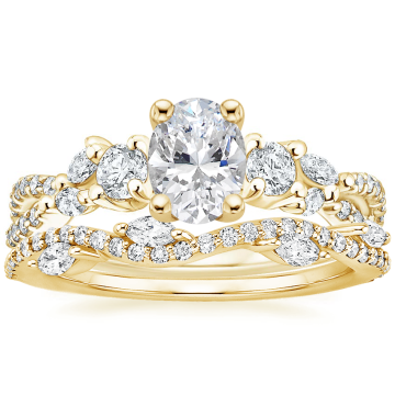 Verighă de nuntă cu diamante de laborator oval floral de 14K