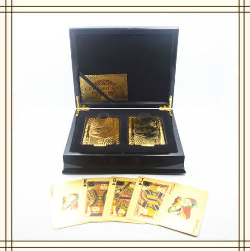 Oem Luxury Two Deck 3d Art Gold Playing Cards With Wooden Box