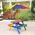 Colorido juego de banco de mesa de patio de madera para niños pequeños del patio trasero
