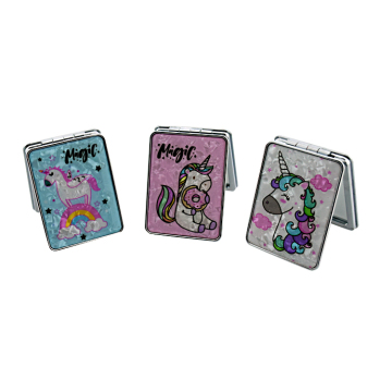 European Custom Handheld Mini Rectangles PU Leather HD Double-Sided Mirror