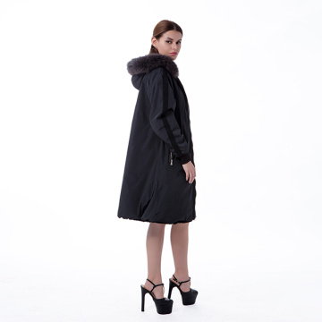 Black fur cashmere winter coat