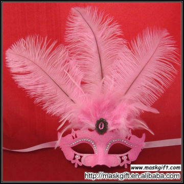 Wholesale New Ostrich Feather Mask With Diamond Pink Lady Design Masquerade Party Mask
