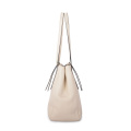 Thick Beige Leather Large Handbag Monogram Tote