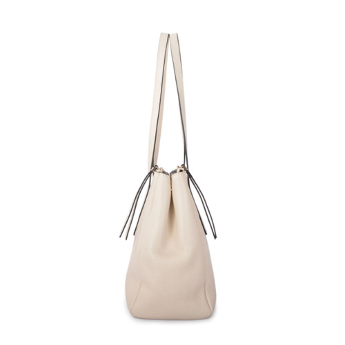 Tote monogramma grande borsa in pelle beige spessa