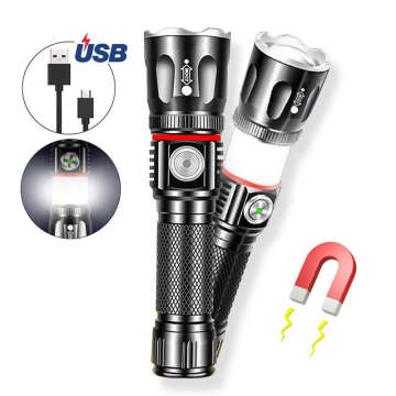 Waterdichte oplaadbare USB magnetische tactische LED -zaklamp met lange afstand oplaadbare USB met COB -technologie - Super helder en zoombaar