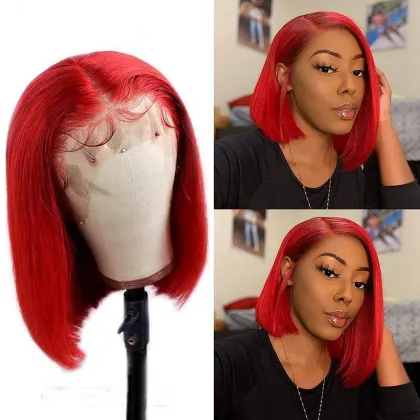 Wholesale Human Hair Colorful Bob Wig For Women,Pre Plucked Mink Brazilian Hair Bob Wigs,Red Orange Pink Purple Cut Bob Wigs