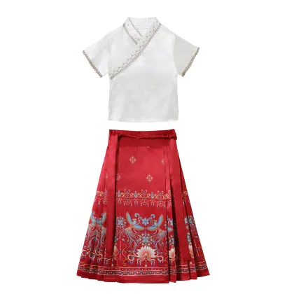 Spring-Autumn New Style Ming Style Hanfu Horse Skirt Set for Kids