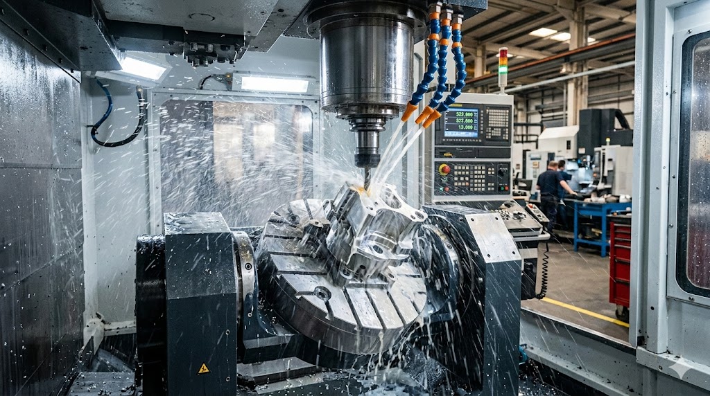 Advanced CNC machining center processing a mold core with high precision