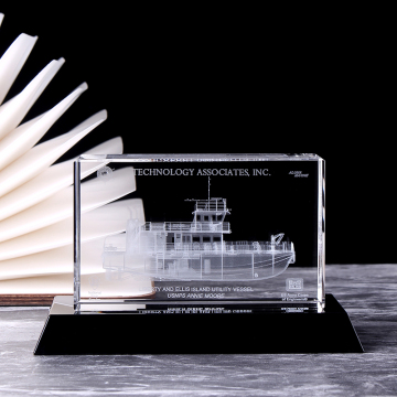 3D Laser Warship Military Souvenir Customized Boat Crystal Cube