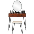 Bedroom Brown Makeup Vanity Table with Cushioned Stool