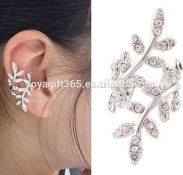 Punk Gothic Rock Women Earring Rhinestone Crystal Leaf Ear Cuff Warp Clip Stud