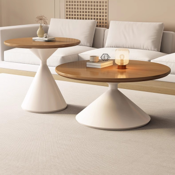 Modern Wooden Coffee Table with Disc Base for Family Living Rooms