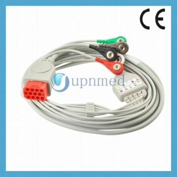 Bionet One piece 5 lead ECG Cable with leadwires,snap,12pin