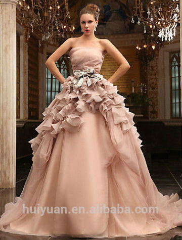 sexy pink scoop neck sleeveless ball gown appliqued flower bridal gown