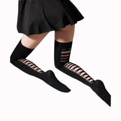 Sexy Black Thigh High Opaque Microfiber Stockings