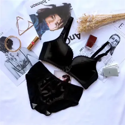 Women's Mixed Color Silk Bra and Brief Set with Bow Knot