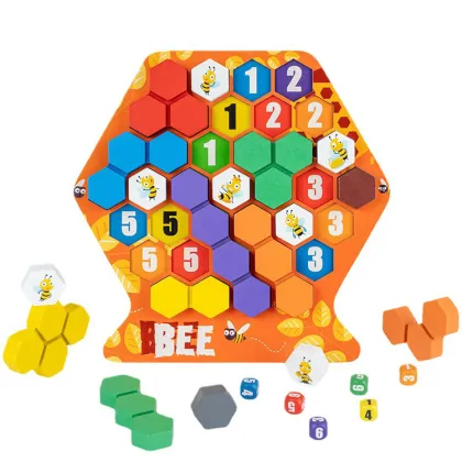 Wooden Honeycomb Building Blocks: A Fun and Educational Game for Bees to Match and Assemble Their Hive