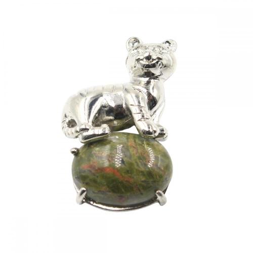 Gemstone Silver Plated Tiger Gemstone Pendant-32X22X8MM Natural Stone Crystal Pendants for DIY Jewelry Making