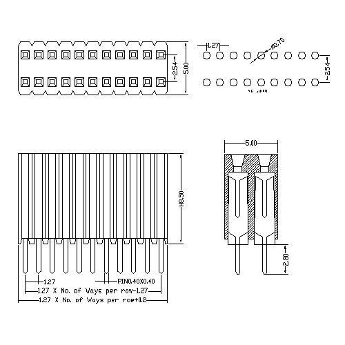 1.27 mm Female Header Dual Row Straight Type 1.27 mm Female Header Dual Row Straight Type